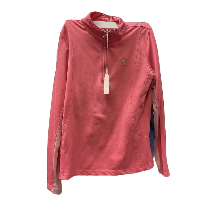 Pink long-sleeve shirt with a tag 