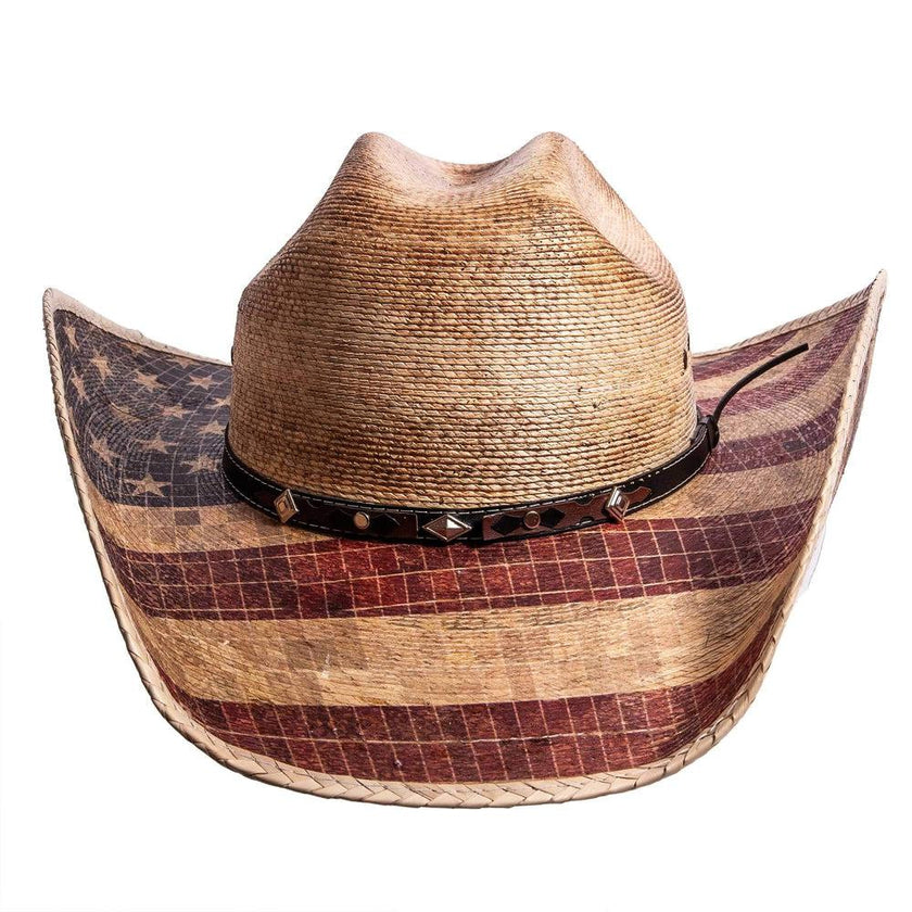 American Hat Makers - Liberty Mexican Palm Straw Cowboy Hat Red, White and Blue Front