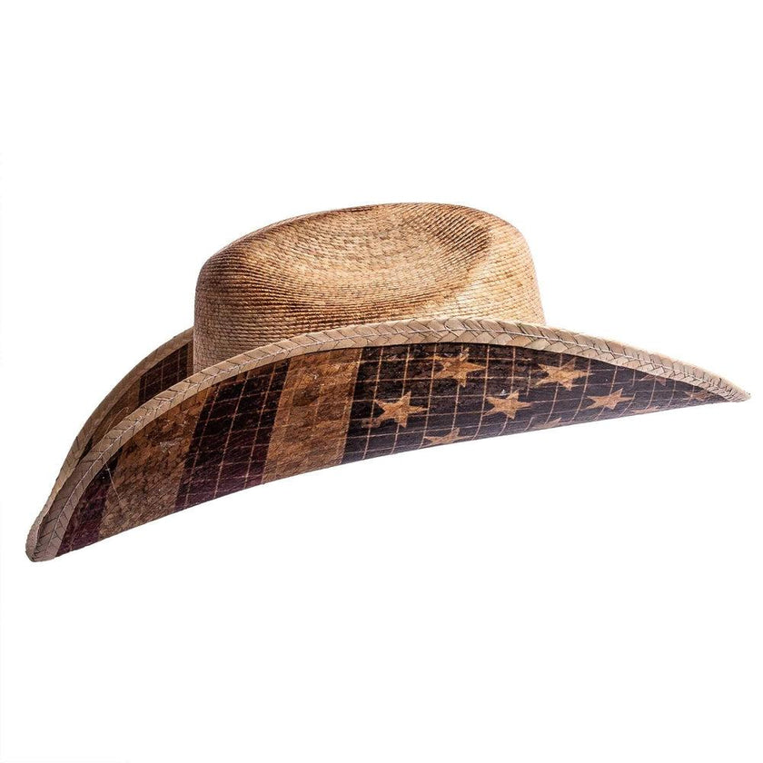 American Hat Makers - Liberty Mexican Palm Straw Cowboy Hat Red, White and Blue Side