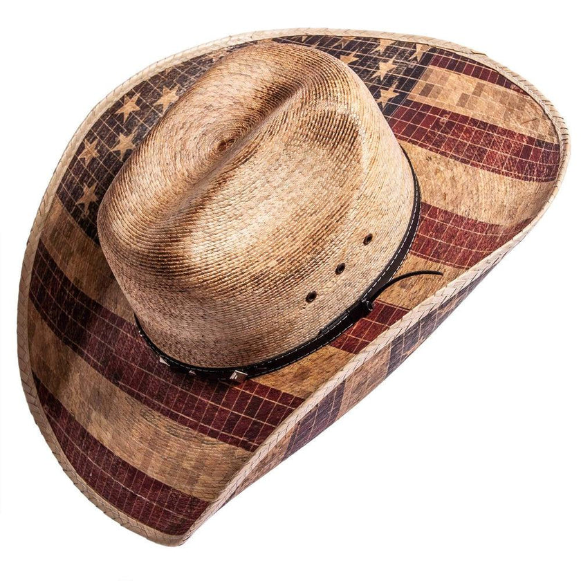 American Hat Makers - Liberty Mexican Palm Straw Cowboy Hat Red, White and Blue Top left