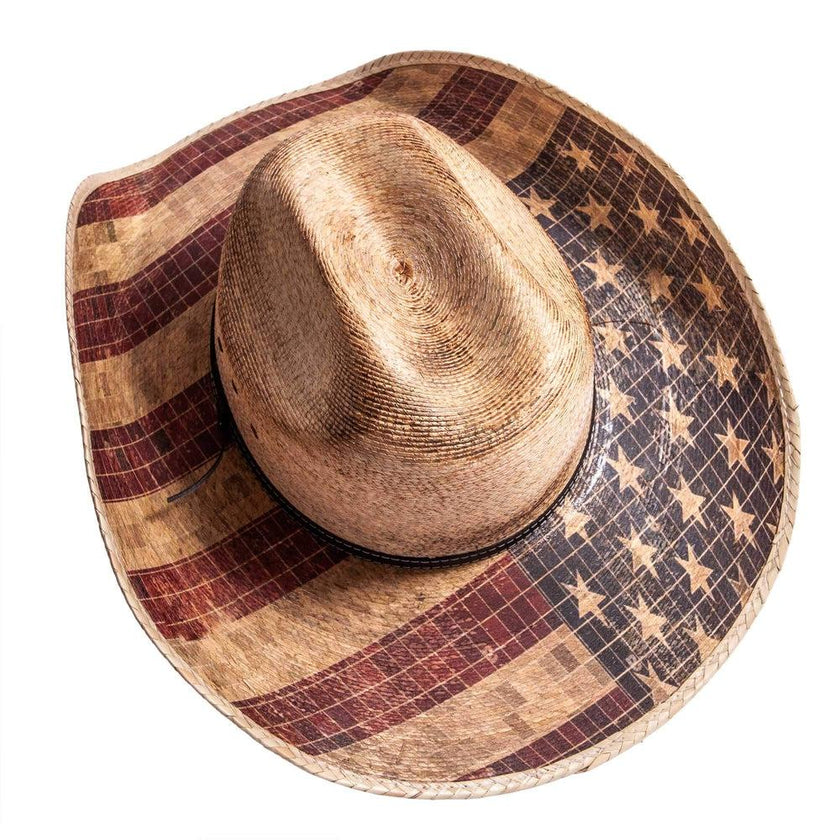 American Hat Makers - Liberty Mexican Palm Straw Cowboy Hat Red, White and Blue Top Back