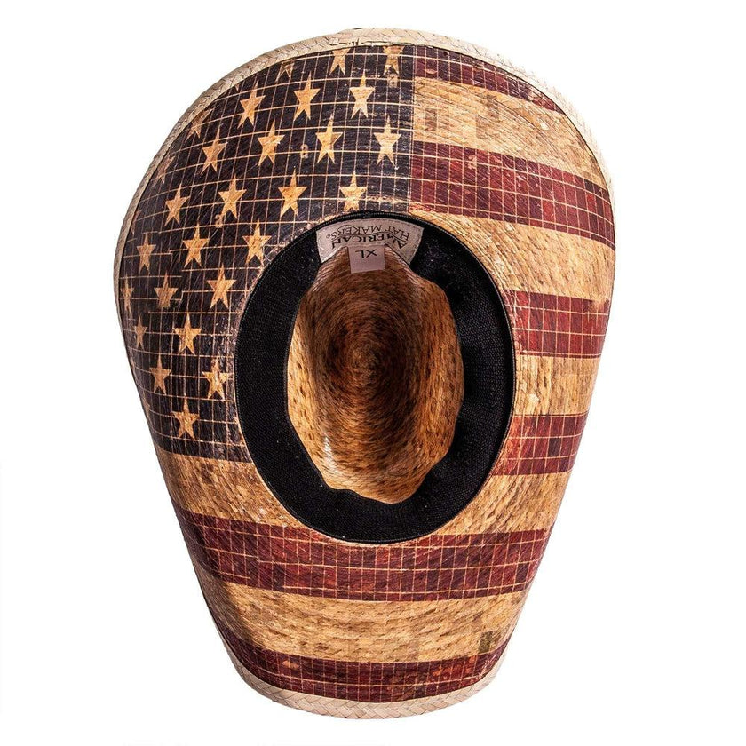 American Hat Makers - Liberty Mexican Palm Straw Cowboy Hat Red, White and Blue inside