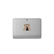 Laptop with a sticker on a white background