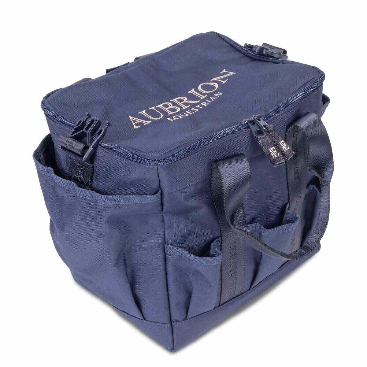 Navy blue equestrian bag with 'Aubrion' branding on a white background