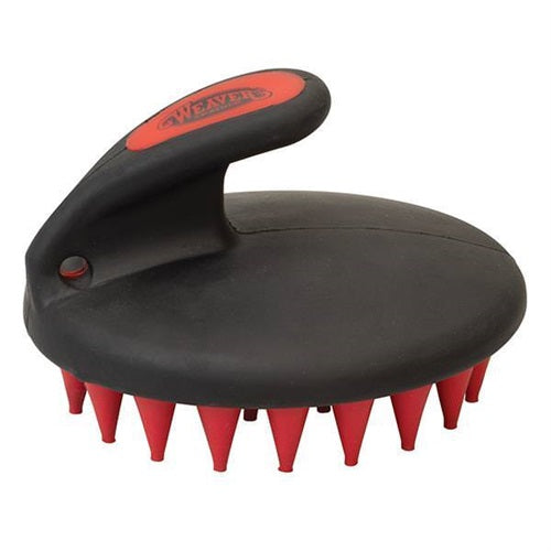 Weaver Palm Held Coarse Curry with Large Rubber Bristles in red and black