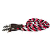 Tabelo® Round Poly Event Reins With Scissor Snaps in red, black, and white
