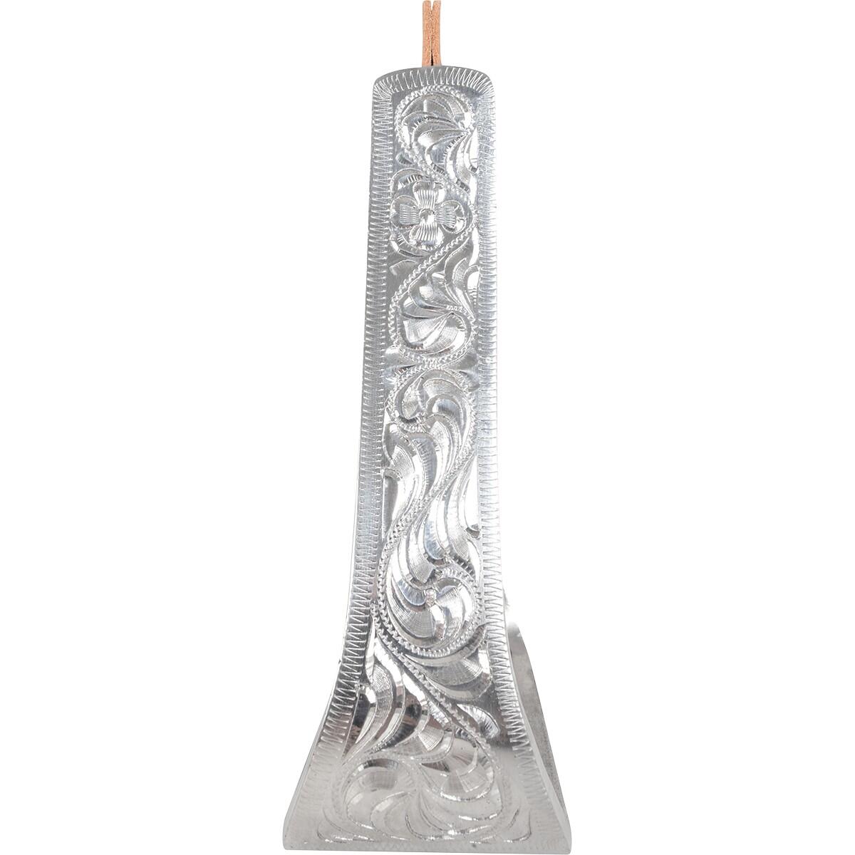 Aluminum Engraved Slanted Stirrup showing detail of engraving