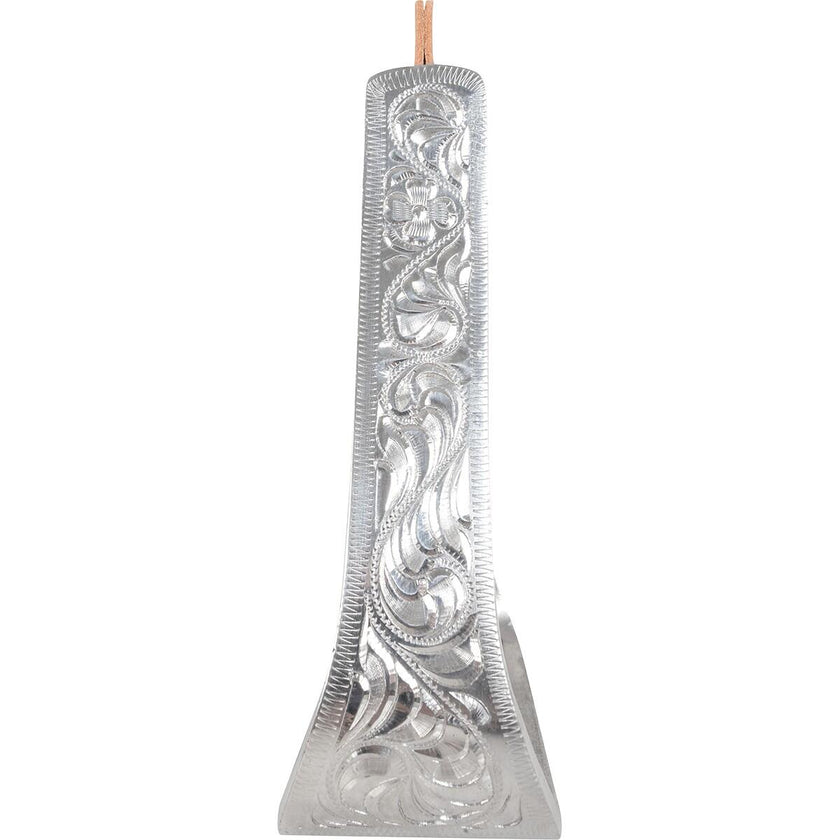 Aluminum Engraved Slanted Stirrup showing detail of engraving