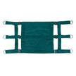Turquoise horse stall guard with straps on a white background