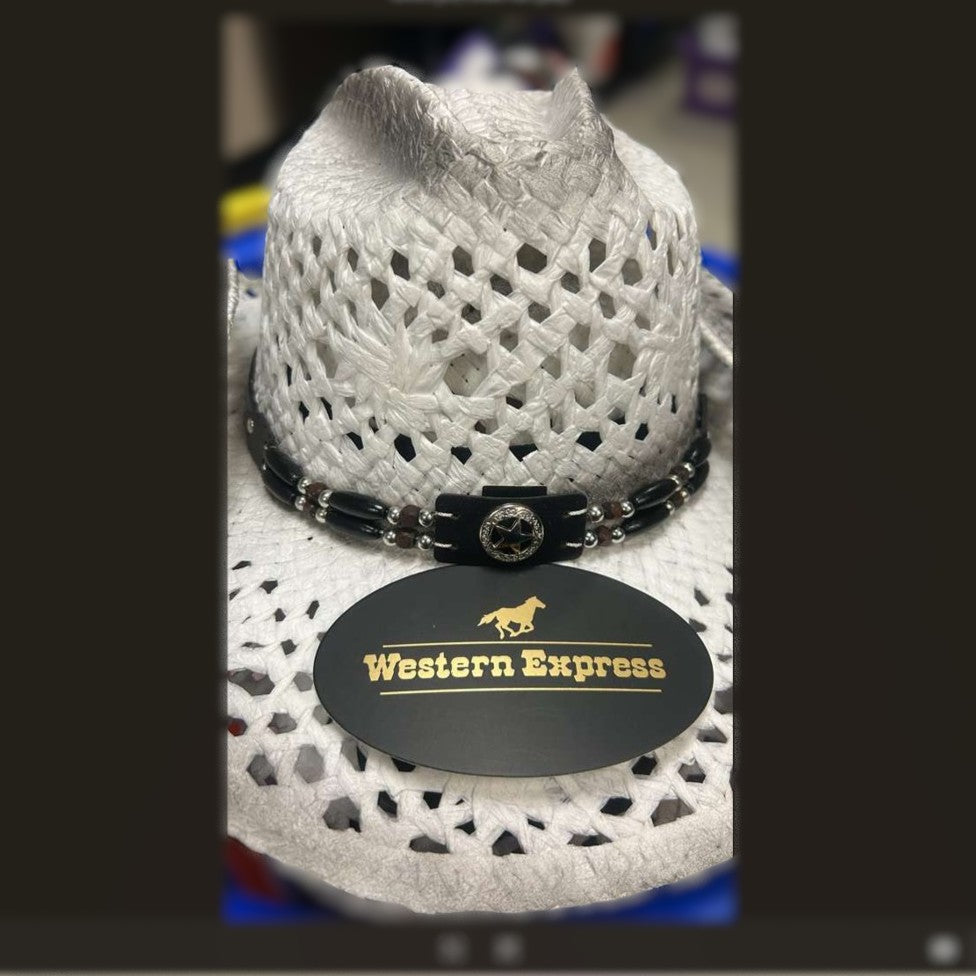 WE Straw Western Hat - white and grey