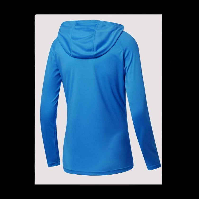 Women's UPF 50+ Sun Shirt Hoodie Brilliant Blue back view