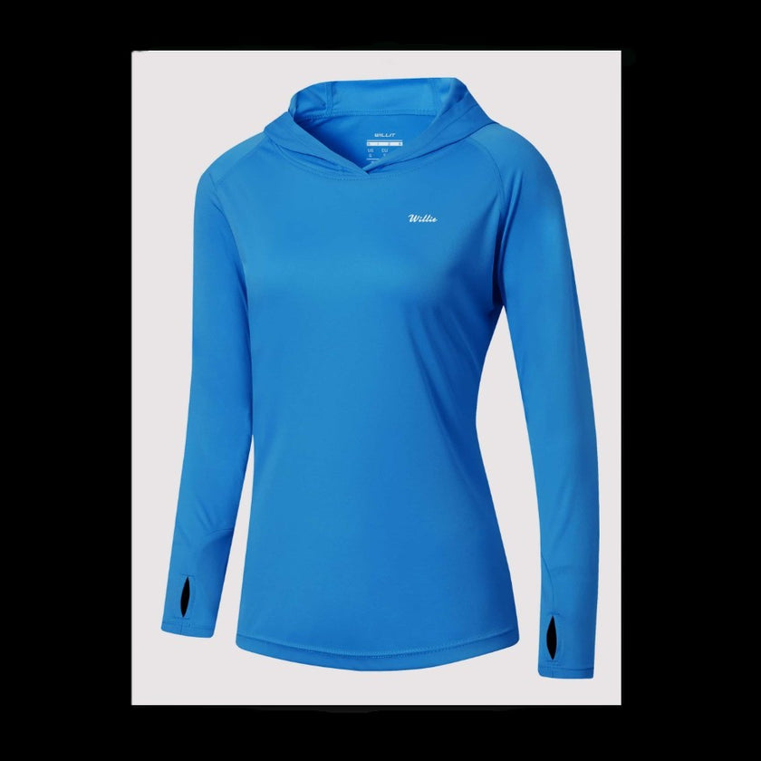 Women's UPF 50+ Sun Shirt Hoodie Brilliant Blue front view