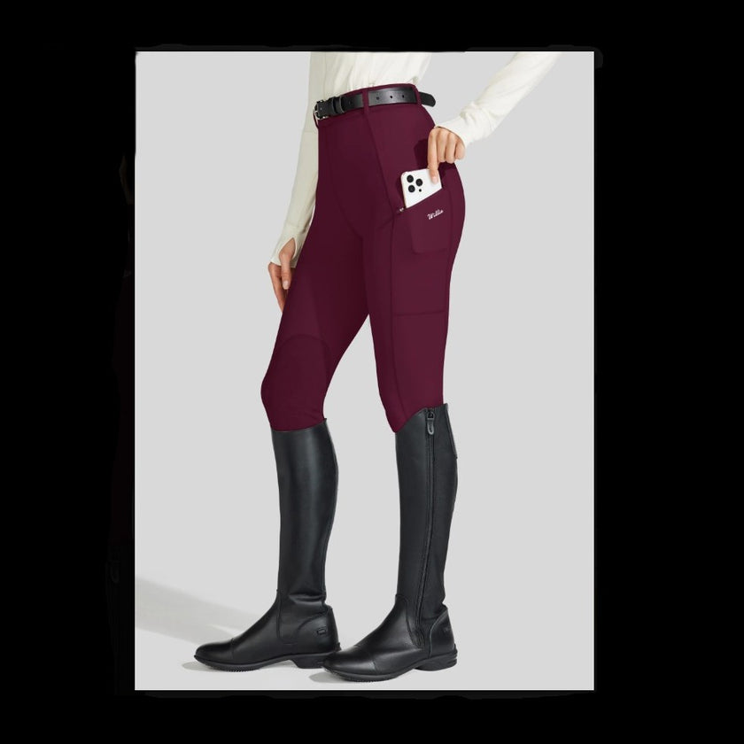 Women's Knee-Patch Breeches burgundy pocket detail