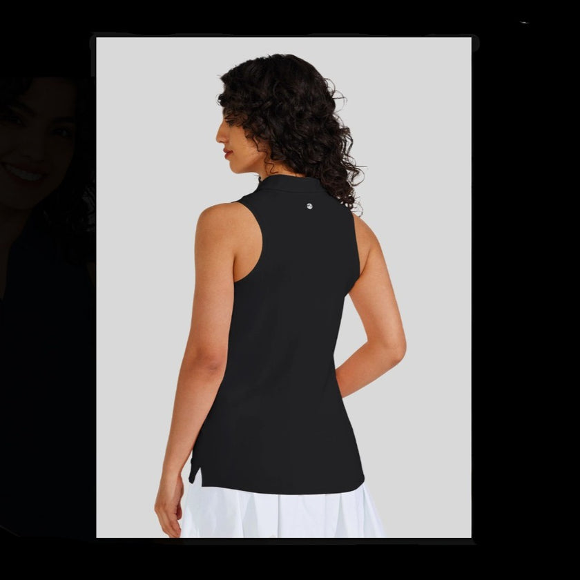 Women's UPF 50+ Sleeveless Collared Sun Shirt Navy back view