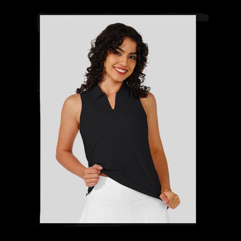 Women's UPF 50+ Sleeveless Collared Sun Shirt Navy front view 