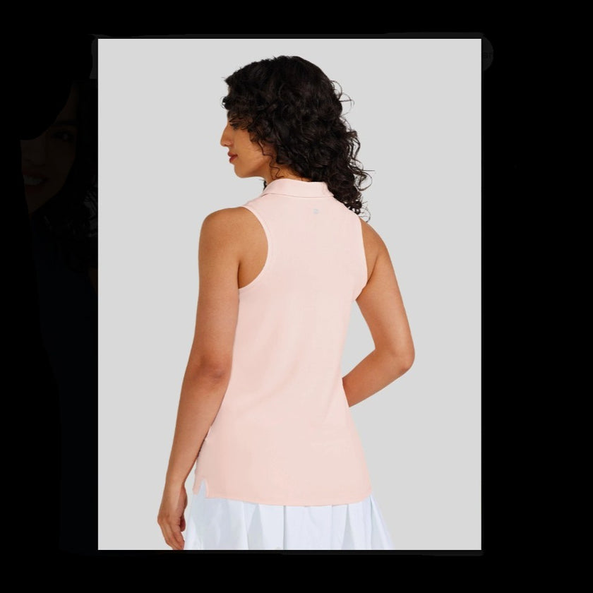 Women's UPF 50+ Sleeveless Collared Sun Shirt Pink back view