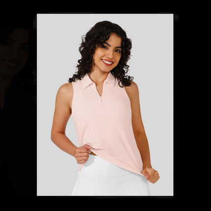 Women's UPF 50+ Sleeveless Collared Sun Shirt Pink front view