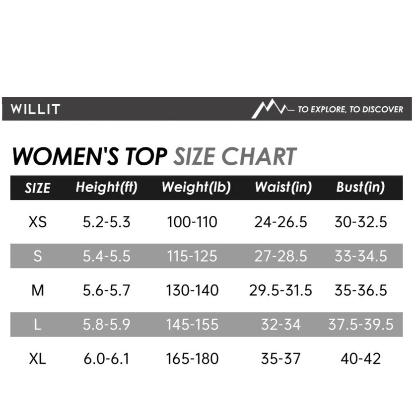Women's UPF 50+ Sun Shirt Hoodie Size Chart 