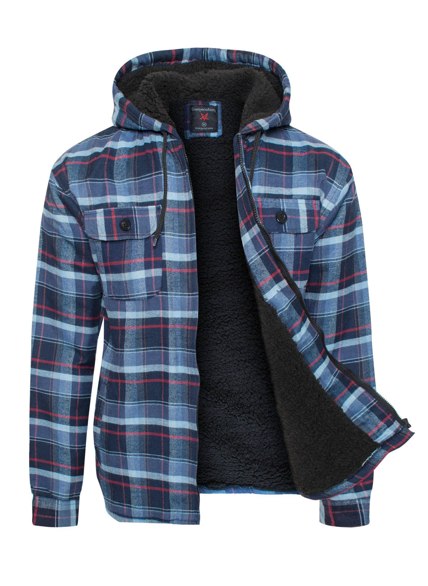 Generation XYZ - Men's Flannel Sherpa Lining Jacket Navy/Red