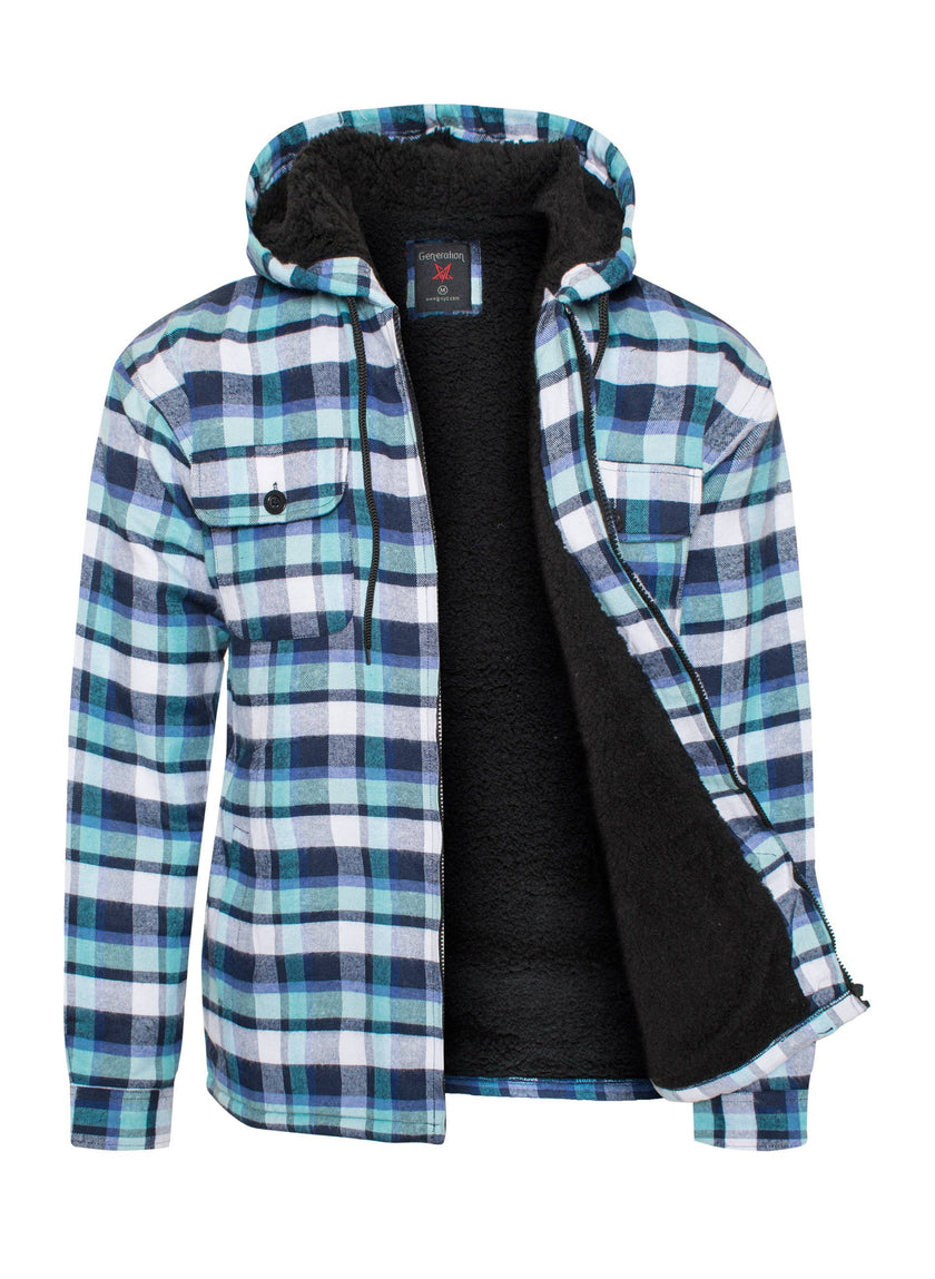 Generation XYZ - Men's Flannel Sherpa Lined Jacket Teal/Navy