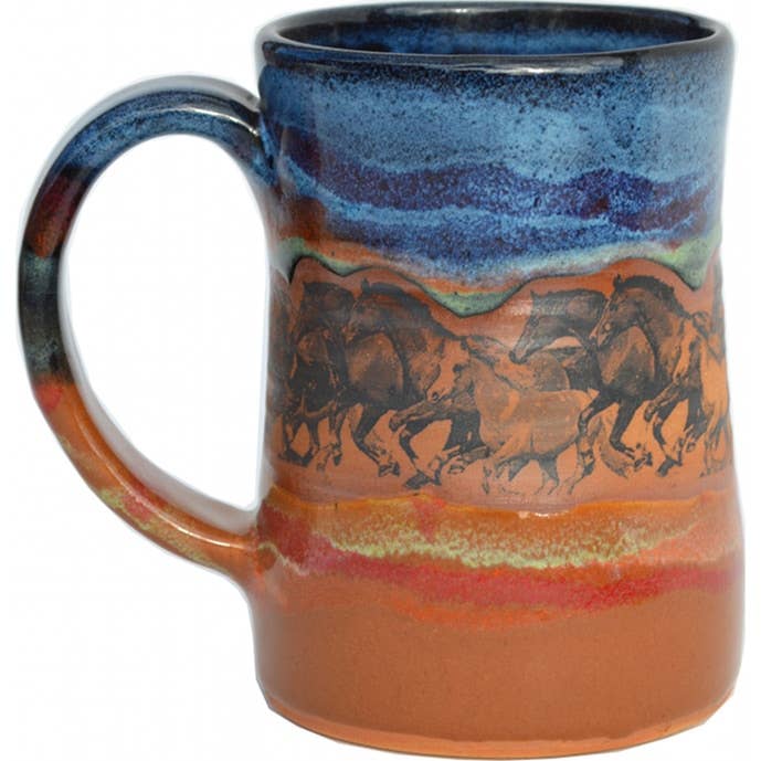 Always Azul Pottery - Wild Horses 24 Oz. Tankard