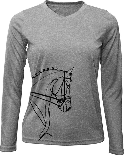 Noble Pony UPF 50 Long Sleeve V-Neck Equestrian Sun shirt w/ Dressage head