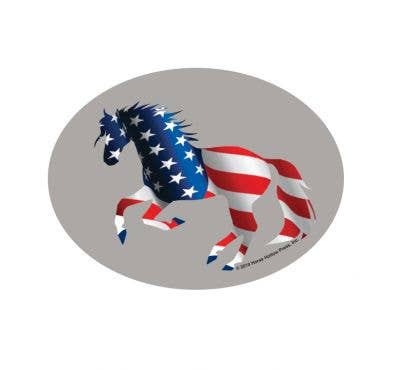 Oval Equestrian Horse Sticker: Patriotic American