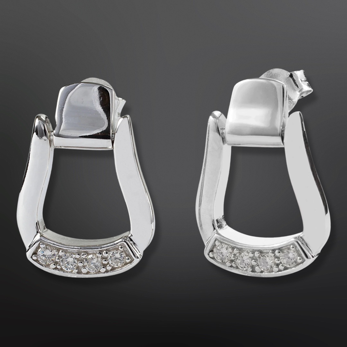 Equipage - Sterling Silver Saddle Stirrup Earrings CZ Accents