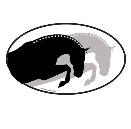 Horse Sticker: Hunters in Tandem full view with two horses jumping