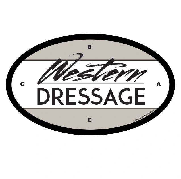 Oval sticker with the text 'Western Dressage' designed in a white and black color scheme.
