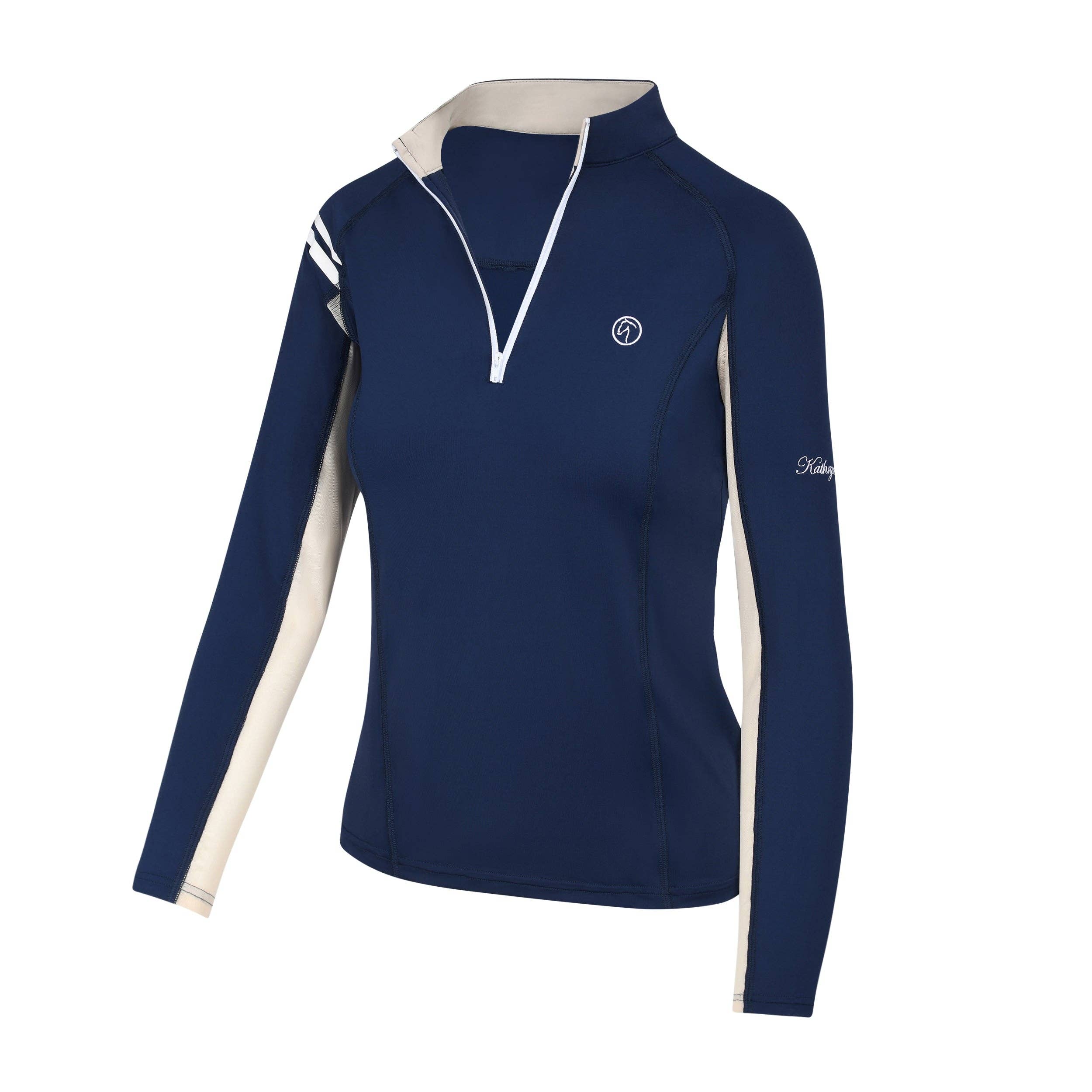 Kathryn Lily Equestrian - ProAir3 Sunshirt- Navy with Tan/White